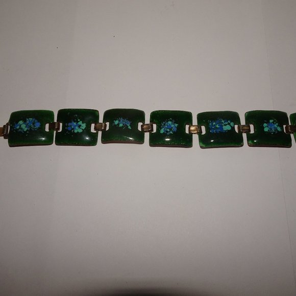 Vtg. Mid Century Enamel Painted Panel Bracelet - Picture 1 of 5